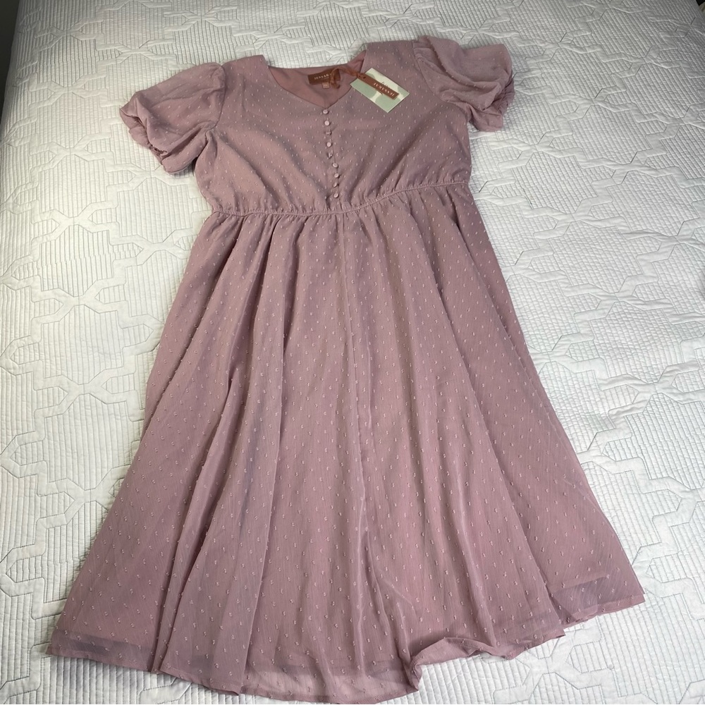 Jessakae Highbury Pink Lavender Clipdot Short Sleeve Chiffon Midi Dress Size 1XL
